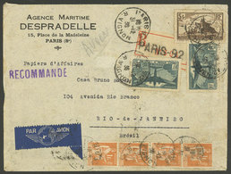 FRANCE: Registered Airmail Cover Sent From Paris To Rio De Janeiro On 31/DE/1936 With Handsome Postage Of 29Fr. Includin - Autres & Non Classés