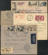 FRANCE: 3 Covers + 1 Wrapper Used Between 1939 And 1951, One Cancelled "Centenaire Du Timbre Poste - Paris", Interesting - Other & Unclassified