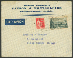 FRANCE: 2/JUN/1940 Vidalon-lès-Annonay - Rio De Janeiro: Airmail Cover Franked With 20.50Fr., With Some Opening Defects  - Andere & Zonder Classificatie