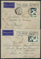 FRANCE: 2 Covers Of The XII UPU Congress In Paris, Franked With 40Fr. And Sent To Rio De Janeiro In MAY And JUN/1947, Bo - Autres & Non Classés