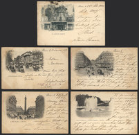 FRANCE: PARIS: 5 Postcards Sent To Germany In 1897/8, With Nice Views Of The City: Moulin Rouge, Avenue De L'Opera Etc., - Other & Unclassified