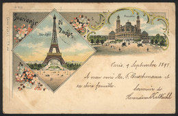 FRANCE: PARIS: Eiffel Tower And Trocadero, Ed. W & V, Nice Color Litho PC Sent To Germany In SE/1897, Fine Quality! - Sonstige & Ohne Zuordnung