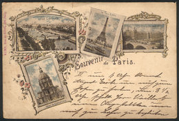 FRANCE: PARIS: Handsome Views Of The City, Eiffel Tower Etc., Litho PC Sent To Germany On 30/DE/1897, Small Tear At Top, - Sonstige & Ohne Zuordnung