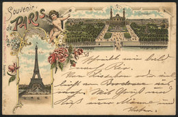 FRANCE: PARIS: Eiffel Tower & Trocadero, Ed. Seughol & Magdelin, Litho PC Sent To Germany On 30/DE/1897, Fine Quality! - Sonstige & Ohne Zuordnung