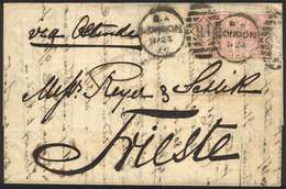 GREAT BRITAIN: Folded Cover Sent From London To Trieste On 24/JA/1877, Franked With Pair Sc.67 (plate 6), On Back Transi - ...-1840 Precursori
