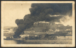 GREAT BRITAIN: Battleships On Fire, Real Photo PC Circa 1940, Unused But With British Censor Mark On Back, MB Calidad! - Autres & Non Classés