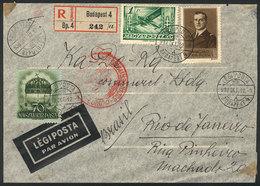 HUNGARY: Registered Airmail Cover Sent From Budapest To Rio De Janeiro On 12/OC/1938, VF Quality! - Other & Unclassified
