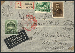 HUNGARY: Registered Airmail Cover Sent From Budapest To Rio De Janeiro On 12/OC/1938, VF Quality! - Andere & Zonder Classificatie