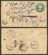INDIA: Stationery Envelope Sent To Penang On 17/MAY/1889, With Postage Due Marks And Forwarded Several Times, With Inter - Autres & Non Classés