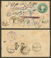 INDIA: Stationery Envelope Sent To Penang On 17/MAY/1889, With Postage Due Marks And Forwarded Several Times, With Inter - Andere & Zonder Classificatie