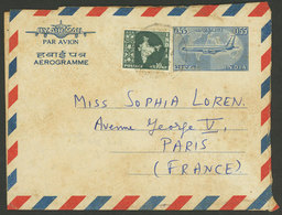 INDIA: Aerogram Sent To Actress Sofia Loren In Paris On 28/JUL/1966, The Sender Asks For The Date And Time Of Her Birth  - Sonstige & Ohne Zuordnung