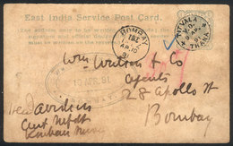 BRITISH INDIA: Official ¼a. Postal Card Sent From TITVALA To Bombay On 9/AP/1891, Interesting! - Other & Unclassified