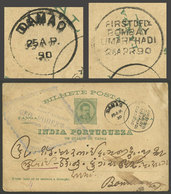 PORTUGUESE INDIA: Postal Card Used On 25/AP/1890 With Interesting Cancels! - Inde Portugaise