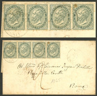 ITALY: Folded Cover Used In Roma In JA/1865, Franked With 20c. (Sc.26 Strip Of 4), Very Nice! - Other & Unclassified
