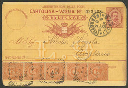 ITALY: "Cartolina - Vaglia Da Lira Nove" Sent From Napoli To Avigliano On 26/MAR/1893, Uprated With 1L., Minor Defects,  - Autres & Non Classés