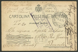 ITALY: 3/AU/1915 S. Daniele - Rio De Janeiro: Card Of A Soldier (with Postal Franchise) Sent To Brazil, Unusual Destinat - Other & Unclassified