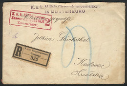 MONTENEGRO: Registered Cover Posted Stampless In 1918 (with Military Franchise) From CETINJE To Karlovac, Interesting CE - Montenegro