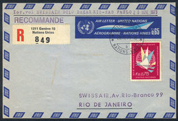 UNITED NATIONS: 65c. Aerogram + 75c. Sent By Registered Mail From Geneve To Rio De Janeiro On 20/NO/1973, Interesting! - Other & Unclassified