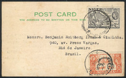 NIGERIA: Commercial Postcard Franked With 2½p., Sent From Lagos To Brazil On 17/OC/1958, Unusual Destination, VF Quality - Nigeria (...-1960)