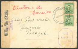 NEW ZEALAND: 2/MAY/1944 Linwood - Rio De Janeiro (Brazil), Cover Sent To The Chief Postmaster Franked With 2p. And With  - Briefe U. Dokumente