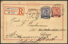 PALESTINE: 20pa. Postal Card Of The German Offices In The Turkish Empire + 1Pi. Stamp, Sent By REGISTERED Mail From JAFF - Palästina