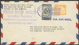 PANAMA: 6/DE/1951 Panama - Los Angeles: PANAM First Direct Airmail Flight, With Arrival Backstamp, VF Quality! - Panama