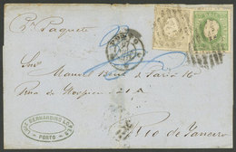 PORTUGAL: Folded Cover Sent From Porto To Rio De Janeiro On 27/NO/1873 Franked With 150Rs. (Sc.42 + 45), With Nice Marki - Autres & Non Classés