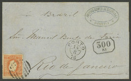 PORTUGAL: 14/AU/1876 Porto - Rio De Janeiro: Folded Cover Franked With 80Rs. Perf 13½ (Sc.44c), Postage Due Mark For 300 - Other & Unclassified