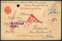 RUSSIA: Card Sent From Welikie To Mähren On 19/JA/1916 With Military Free Frank, Interesting Censor Marks! - Briefe U. Dokumente