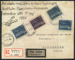 SWEDEN: Front Of Cover Sent From Stockholm To Barcelona On 15/MAY/1930, Carried On The First Night Flight Stockholm-Rott - Briefe U. Dokumente