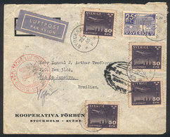 SWEDEN: 22/JA/1935 Stockholm - Rio De Janeiro: Airmail Cover Sent Via Germany (DLH), Very Attractive! - Lettres & Documents