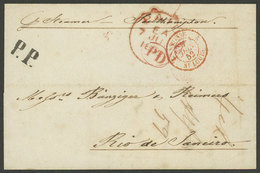 SWITZERLAND: 3/JUN/1852 St. Gallen - Rio De Janeiro: Folded Cover Sent Via Southampton, With The Red Marks: "SUISSE - ST - ...-1845 Préphilatélie