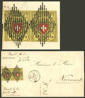 SWITZERLAND: 30/AU/1852 DELÉMONT - Noirmont: Folded Cover Franked With Pair Sc.8 (20Rp.), VF Quality! - ...-1845 Préphilatélie