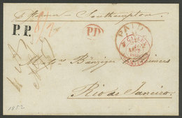 SWITZERLAND: 4/SE/1852 St. Gallen - Rio De Janeiro: Folded Cover Sent Via Southampton, With The Red Marks: "ST. GALLEN - - ...-1845 Préphilatélie