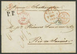 SWITZERLAND: 3/MAR/1853 St. Gallen - Rio De Janeiro: Folded Cover Sent Via Southampton, With The Red Marks: "ST. GALLEN  - ...-1845 Prefilatelia