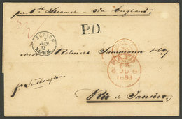 SWITZERLAND: 3/JUN/1853 Zurich - Rio De Janeiro: Folded Cover Sent Via England, With The Marks "ZÜRICH - NACHM." In Blac - ...-1845 Voorlopers