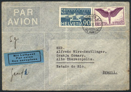 SWITZERLAND: Airmail Cover Sent From Zürich To Brazil On 11/NO/1936 Franked With 1.90Fr., Minor Defect, Very Good Appear - ...-1845 Prephilately