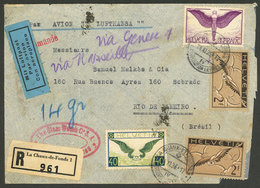 SWITZERLAND: 24/NO/1936 La Chaux-de-Fonds - Rio De Janeiro: Registered Airmail Cover Franked With 5.40Fr., With Some Def - ...-1845 Vorphilatelie