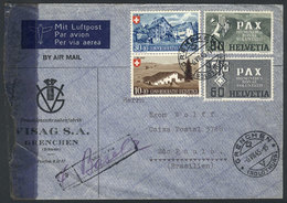 SWITZERLAND: Airmail Cover Sent From Grenchen To Brazil On 6/JUL/1945 Franked With 1.80Fr. (Sc.300 + Other Values, 80c.  - ...-1845 Préphilatélie