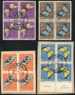 SWITZERLAND: 4 Blocks Of 4 Used In 1951/4, Topic Butterflies And Insects, Very Fine Quality, High Zumstein Catalogue Val - Collections
