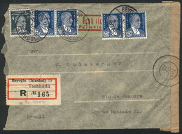 TURKEY: Registered Airmail Cover Sent From BEYOGLU To Rio De Janeiro On 17/JA/1941, Censored, Unusual Destination, Very  - Storia Postale