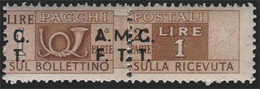 Italia – Trieste Zona A (AMG FTT): PACCHI POSTALI: Lire 1 Bruno Giallo (VARIETA') - 1947 - Colis Postaux/concession