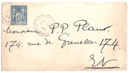 PARIS 5 Bd Montparnasse 15c Sage Yv 90 Bleu Ob Bloc Dateur HORAIRE Lautier A2b 13 8 1900 - 1877-1920: Semi-moderne Periode