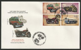 2012 Cyprus (Turkish Post) Vintage Motorcycles And Buses FDC - Motorbikes