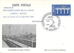 Entier Postal Type Europa CEPT 1984 / Repiquage Electrification Ligne Amiens Rouen 1984 - Cartes Postales Repiquages (avant 1995)