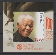 Liberia 2018 Mi. ? S/S Joint Issue PAN African Postal Union Nelson Mandela Madiba 100 Years - Emisiones Comunes