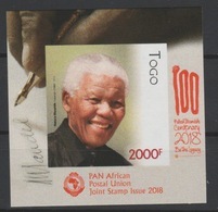 Togo 2018 Mi. ? S/S IMPERF NON DENTELE Joint Issue PAN African Postal Union Nelson Mandela Madiba 100 Years - Togo (1960-...)