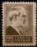 Turkey 1942, Inönü Portrait 100 Kurus, 1 Value MNH, Brown Gum T42-04u - Unused Stamps