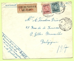 BZ 42+45 Op Brief AANGETEKEND Stempel POSTES MILITAIRES BELGIQUE 4 Met FRANS Aantekenstrookje (RARE!!!!!) (B8068) - OC38/54 Occupation Belge En Allemagne