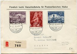 LIECHTENSTEIN LETTRE RECOMMANDEE AFFRANCHIE AVEC LES N°243/45 250e ANNIVERSAIRE.....DEPART VADUZ 15 XI 49 POUR LA SUISSE - Covers & Documents